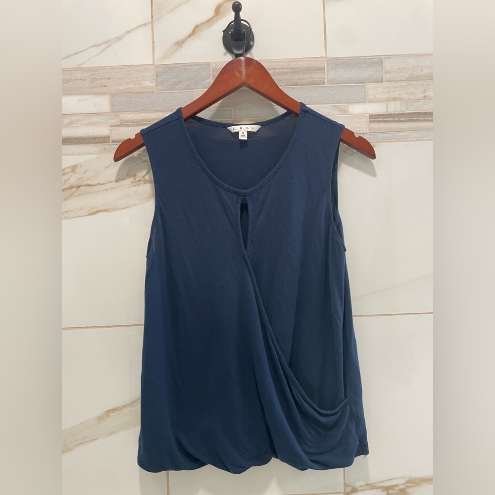 CABI Shirt Sleeveless Crossover Tee Womens S French Navy Blue $64 Jersey - Picture 6 of 9